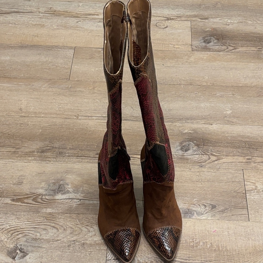 Stylish Brown and Red Patchwork inspired Knee-Hig… - image 2